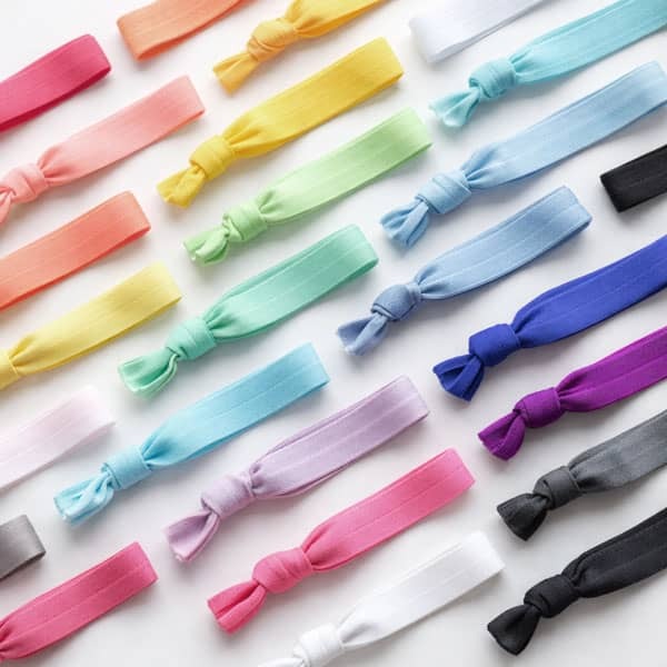Fold over elastic hair ties and elastic spools